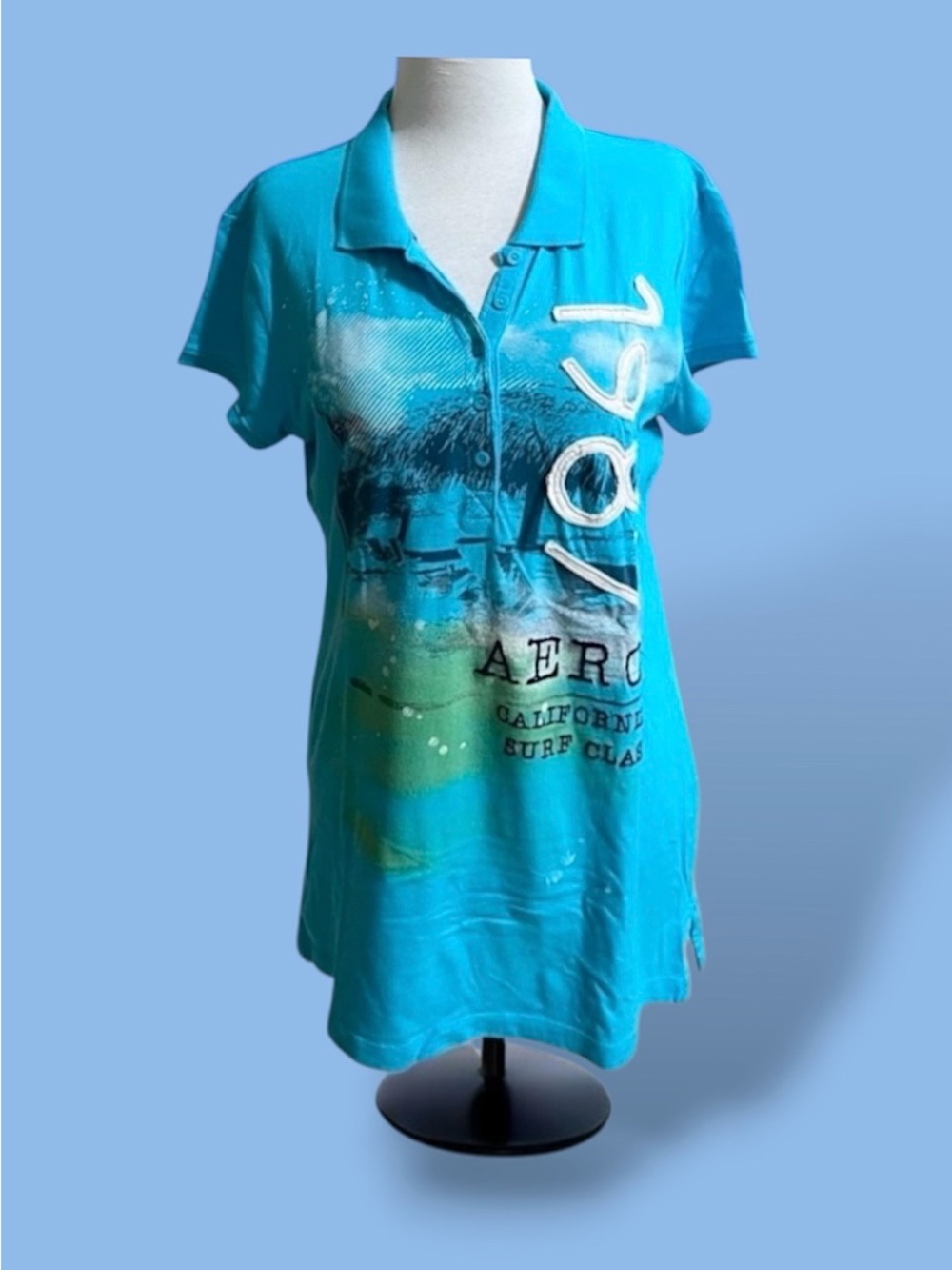 Aeropostale Beach Polo Shirt Size XL Coastal Aqua Blue Cotton